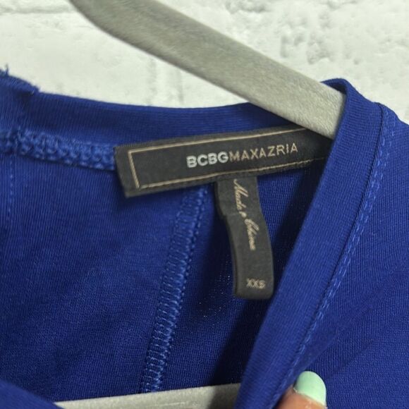 BCBGMaxAzria Blue Asymmetrical Peplum Blouse Zip Back - Size XXS - Like NEW - Picture 3 of 4
